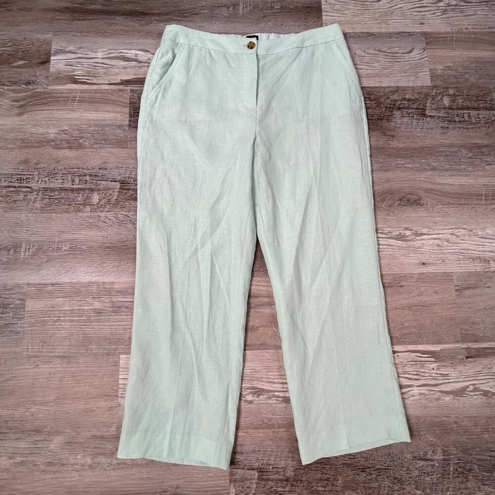 NWT Talbots Linen Pants Mint Green Straight Leg High Rise Summer 10